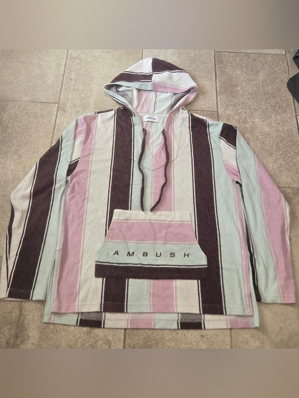 AMBUSH Baja Striped Hoodie XL Pastel Pink Mint Linen Cotton Japan Streetwear